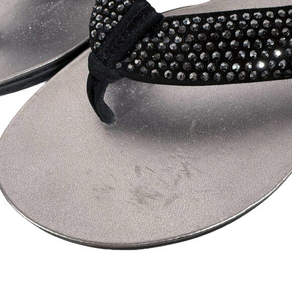 Vince Camuto Women's 7.5M EU 38 Black Elinitia Leather Thong Sandals Rhinestones - Picture 8 of 11